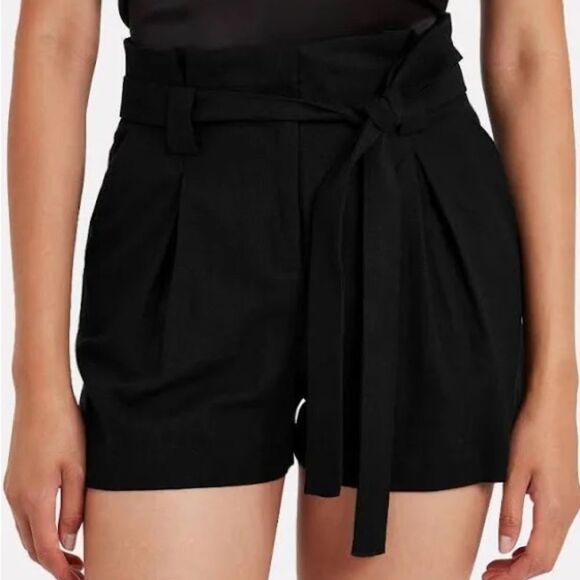 L'Agence Black Alex Cotton-Linen Blend Paperbag Mini Shorts Size 4 - Picture 1 of 6